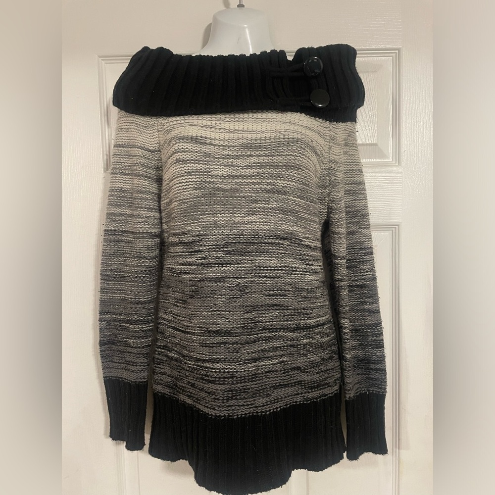 Alison Sheri striped off shoulder cowl neck sweater size S